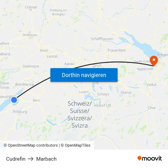 Cudrefin to Marbach map