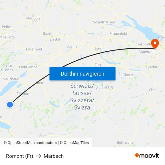 Romont (Fr) to Marbach map
