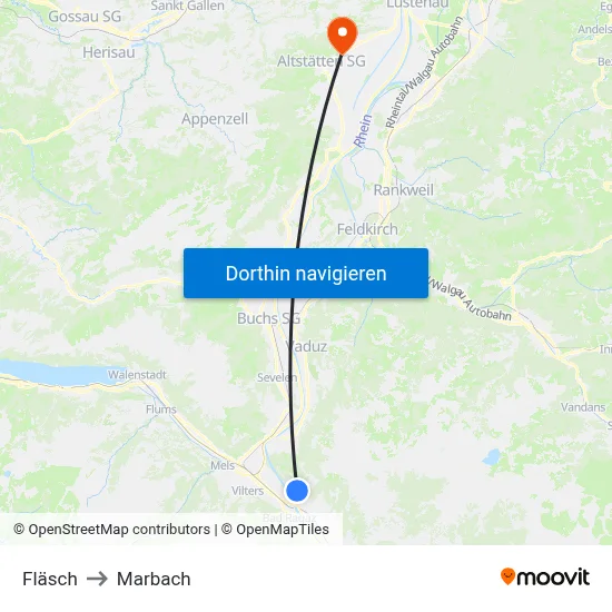 Fläsch to Marbach map
