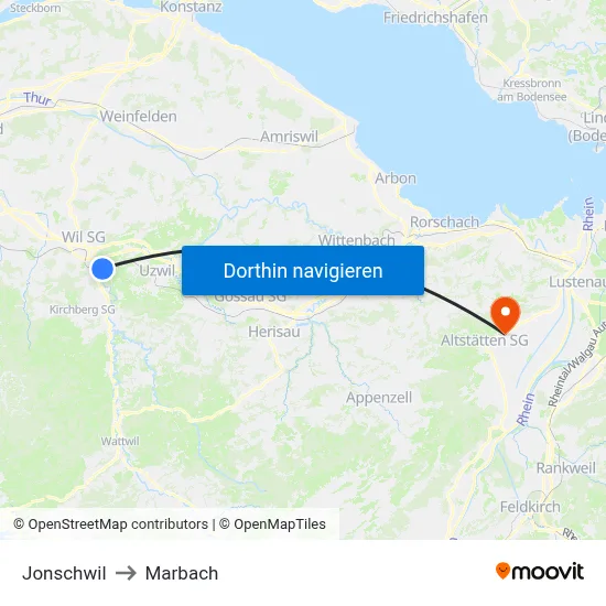 Jonschwil to Marbach map
