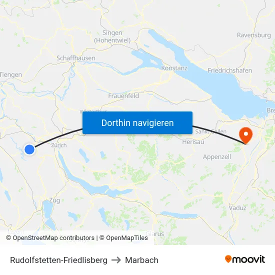 Rudolfstetten-Friedlisberg to Marbach map