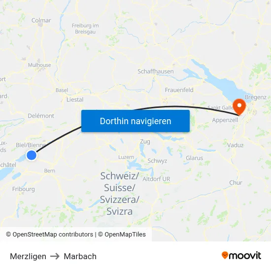 Merzligen to Marbach map