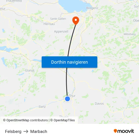 Felsberg to Marbach map
