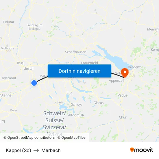 Kappel (So) to Marbach map