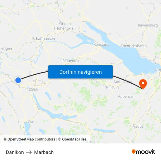 Dänikon to Marbach map