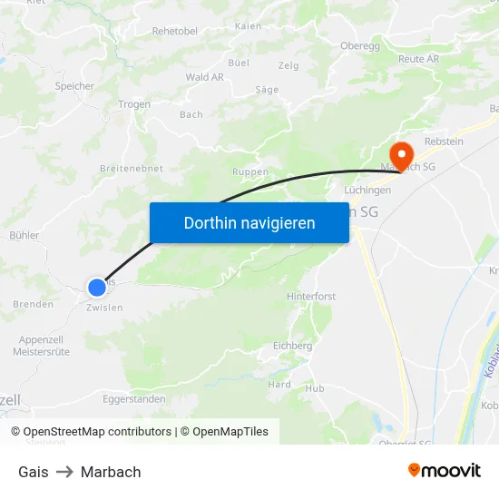 Gais to Marbach map