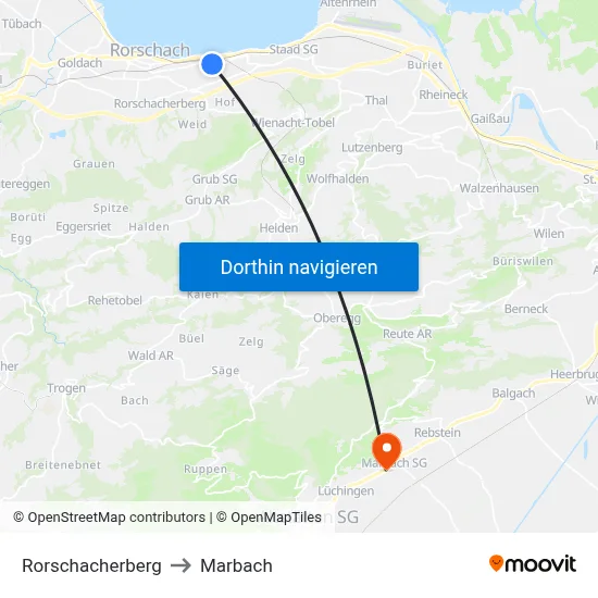 Rorschacherberg to Marbach map