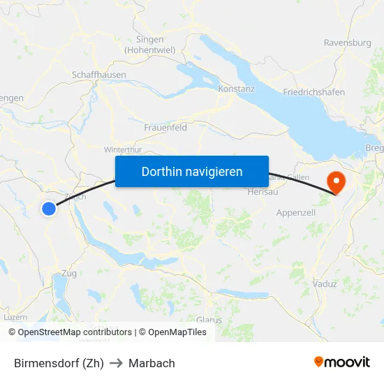 Birmensdorf (Zh) to Marbach map
