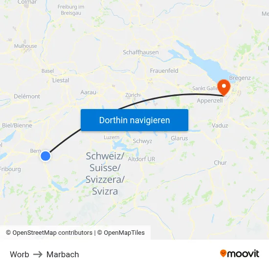 Worb to Marbach map
