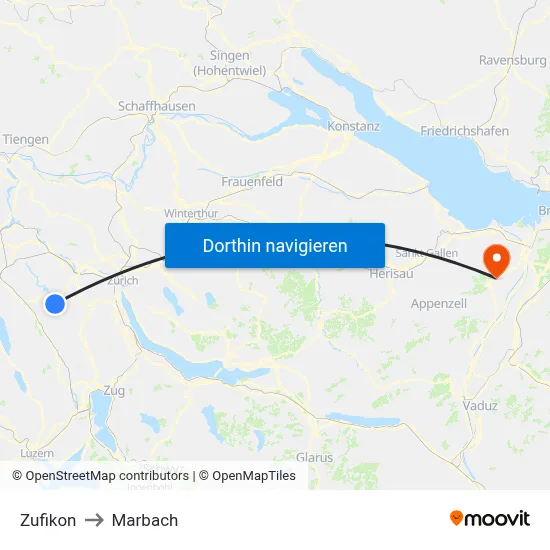 Zufikon to Marbach map