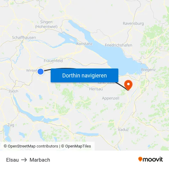 Elsau to Marbach map