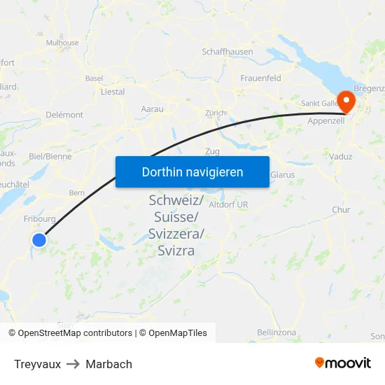 Treyvaux to Marbach map