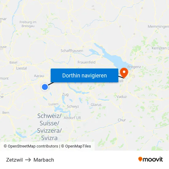 Zetzwil to Marbach map