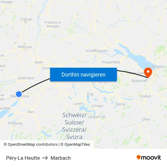 Péry-La Heutte to Marbach map