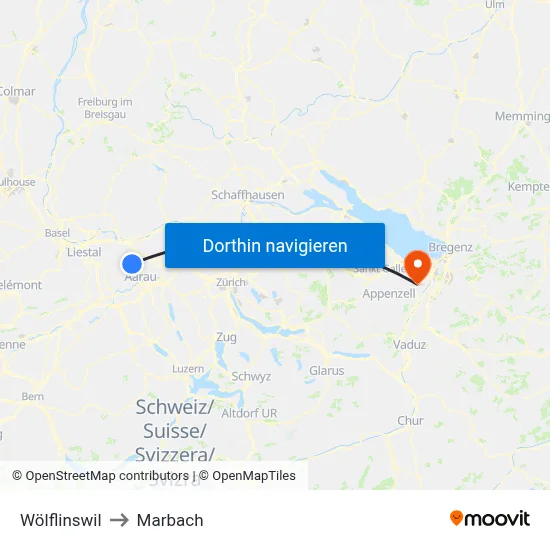 Wölflinswil to Marbach map