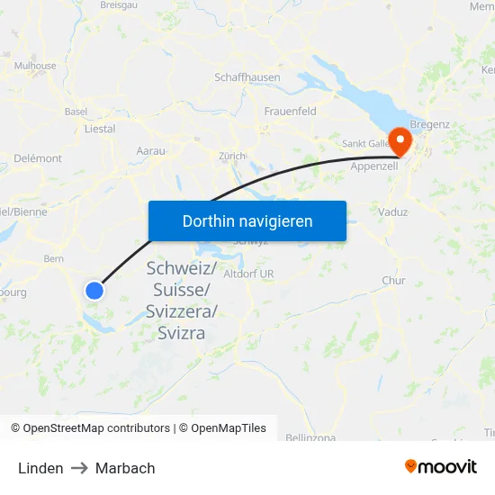 Linden to Marbach map