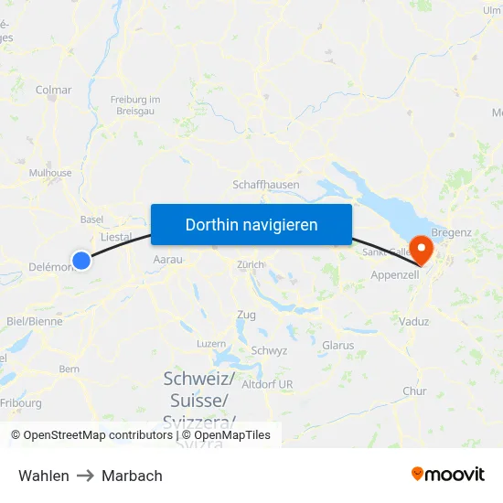 Wahlen to Marbach map