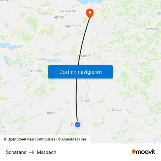 Scharans to Marbach map