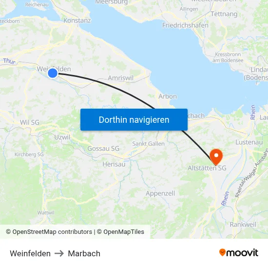 Weinfelden to Marbach map