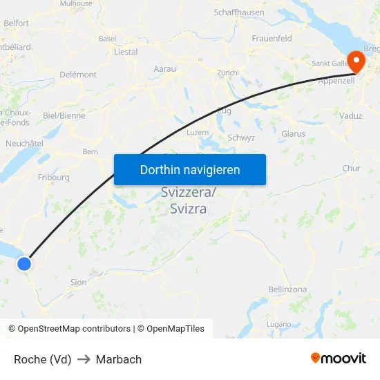 Roche (Vd) to Marbach map