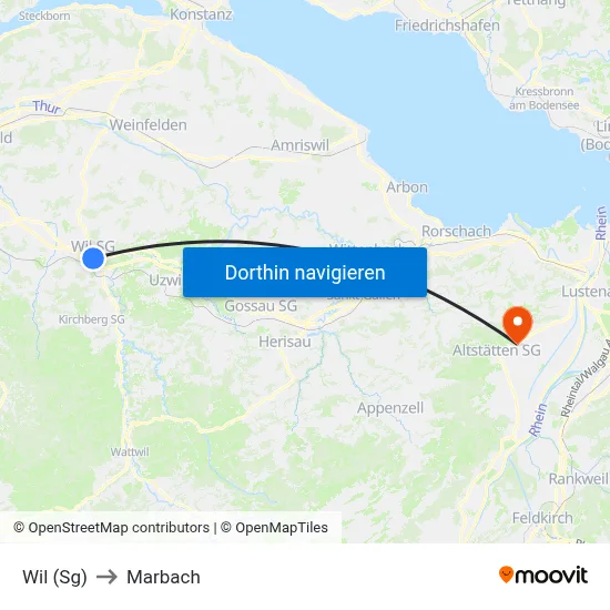 Wil (Sg) to Marbach map