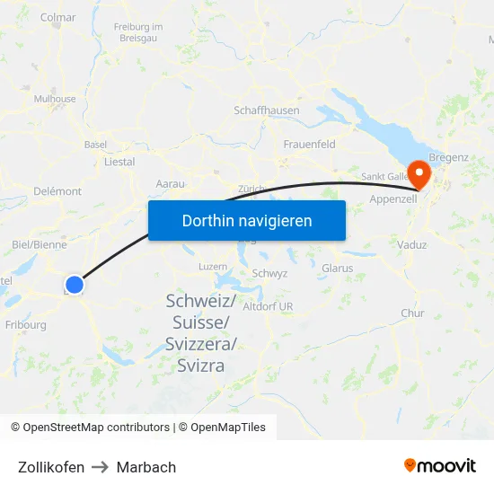 Zollikofen to Marbach map