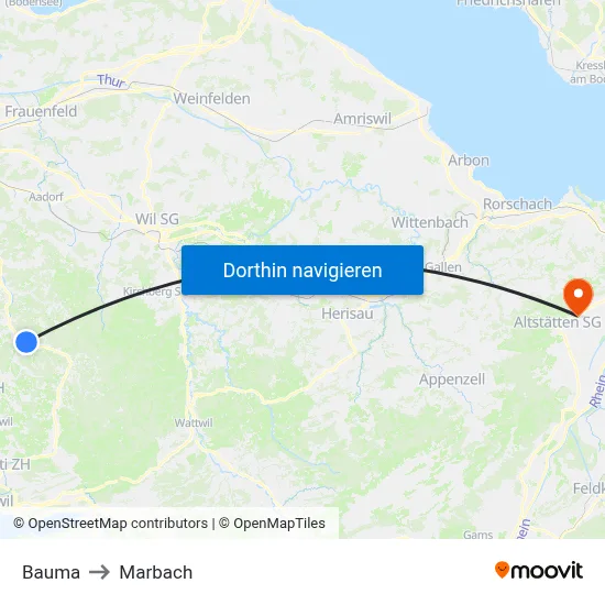 Bauma to Marbach map