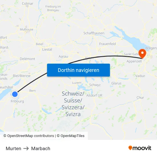 Murten to Marbach map