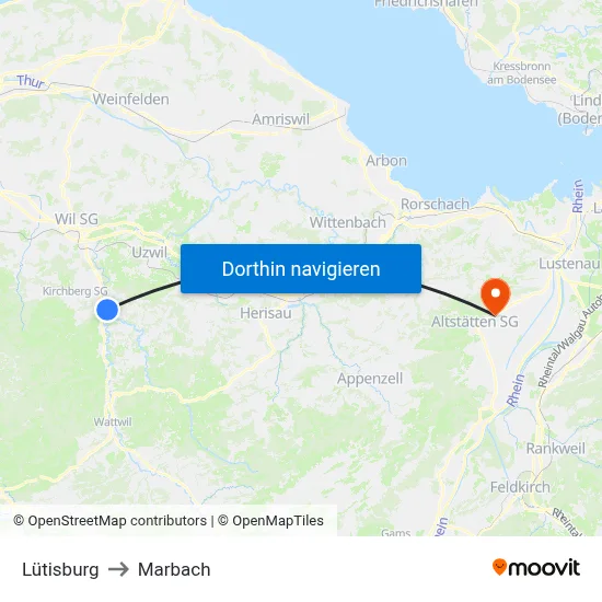 Lütisburg to Marbach map