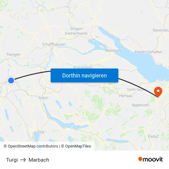 Turgi to Marbach map