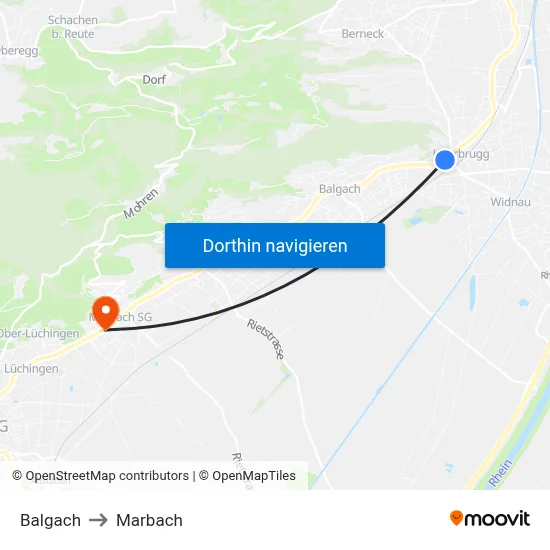 Balgach to Marbach map