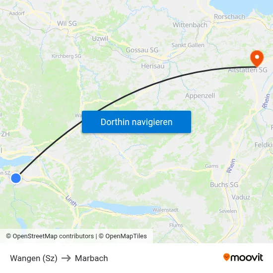 Wangen (Sz) to Marbach map