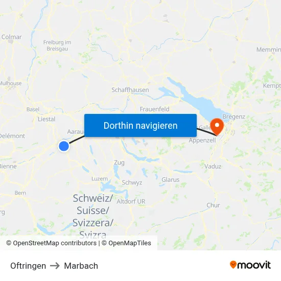 Oftringen to Marbach map