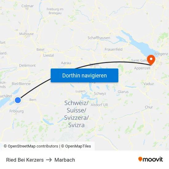 Ried Bei Kerzers to Marbach map