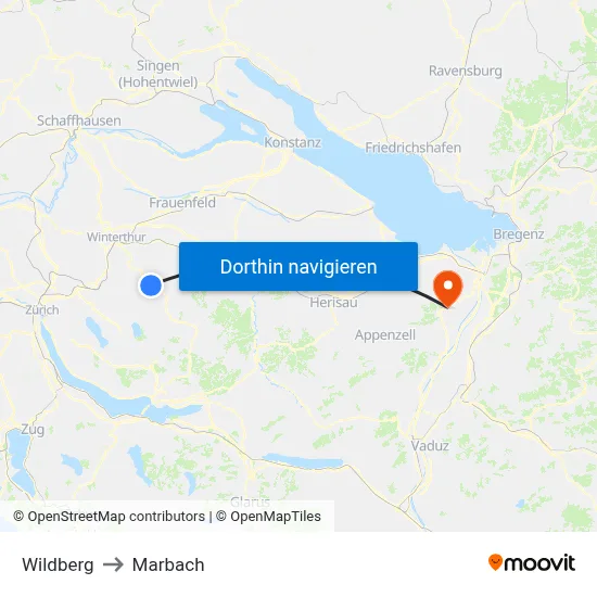 Wildberg to Marbach map