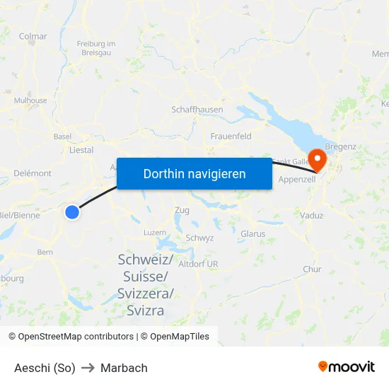 Aeschi (So) to Marbach map