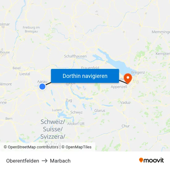 Oberentfelden to Marbach map