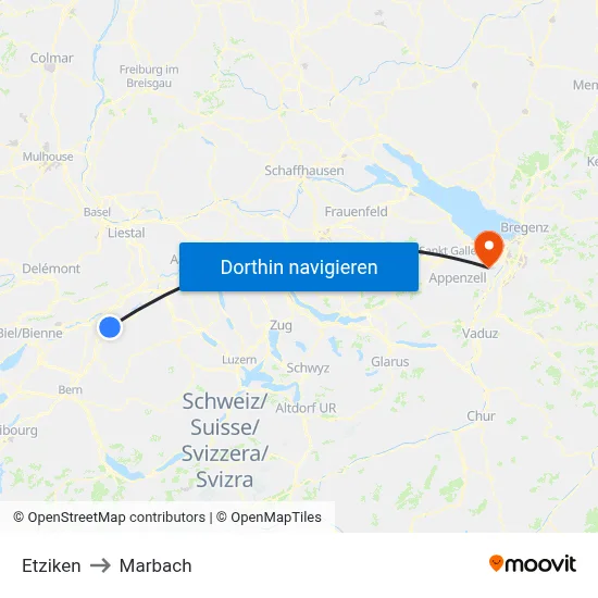 Etziken to Marbach map