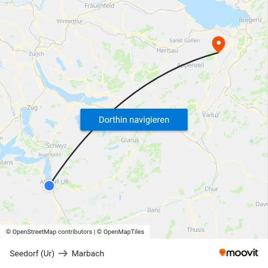 Seedorf (Ur) to Marbach map