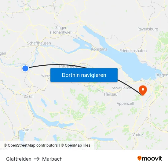 Glattfelden to Marbach map