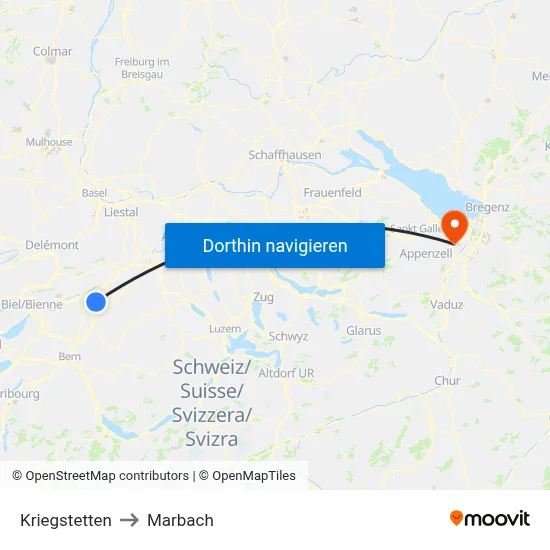 Kriegstetten to Marbach map