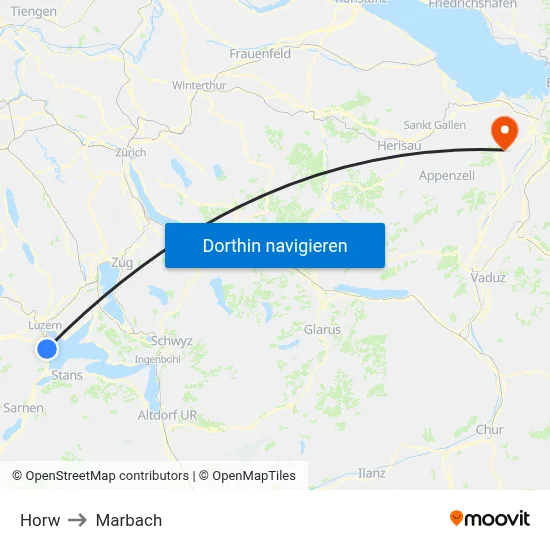 Horw to Marbach map