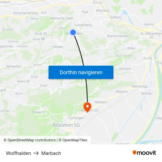 Wolfhalden to Marbach map