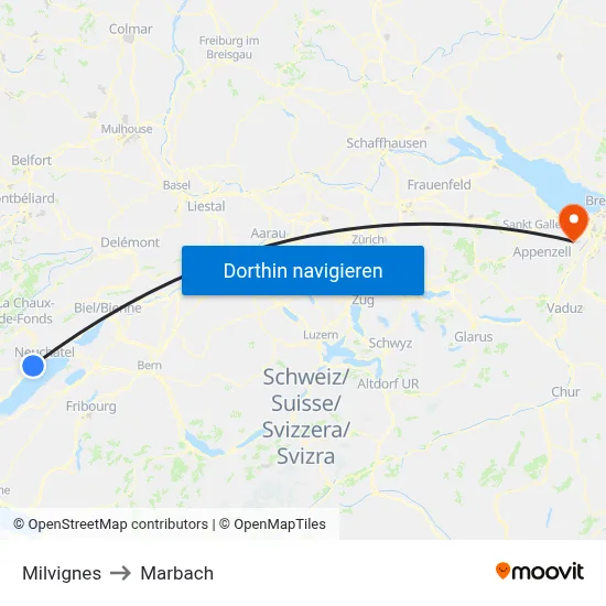 Milvignes to Marbach map