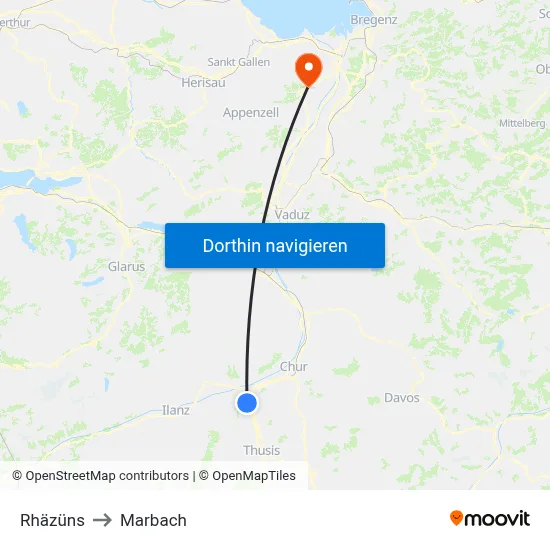 Rhäzüns to Marbach map