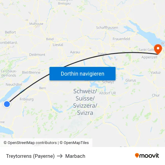 Treytorrens (Payerne) to Marbach map