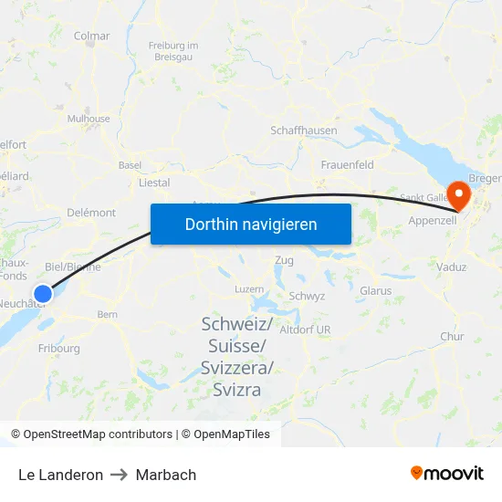 Le Landeron to Marbach map