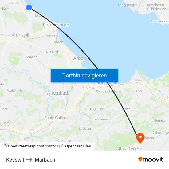 Kesswil to Marbach map