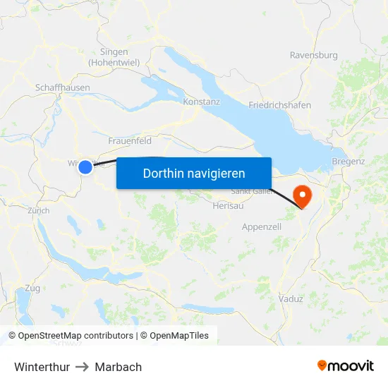 Winterthur to Marbach map