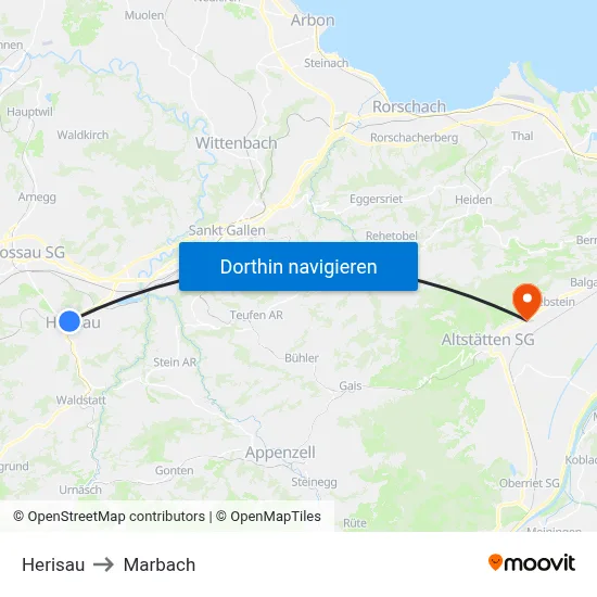 Herisau to Marbach map